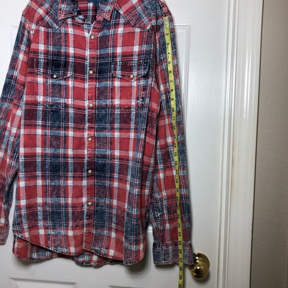 Lucky Brand Washed & Worn Cotton Red White Blue Pearl Snap Plaid Shirt  L - Picture 15 of 15